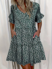 Boho Dress Women's Plus Floral Print Ruffle Dress With Pockets