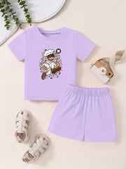 Cartoon Pattern Toddler T-shirt & Shorts Set