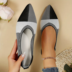 Women's Colorblock Ballet Flats Knitted Slip On Shoes