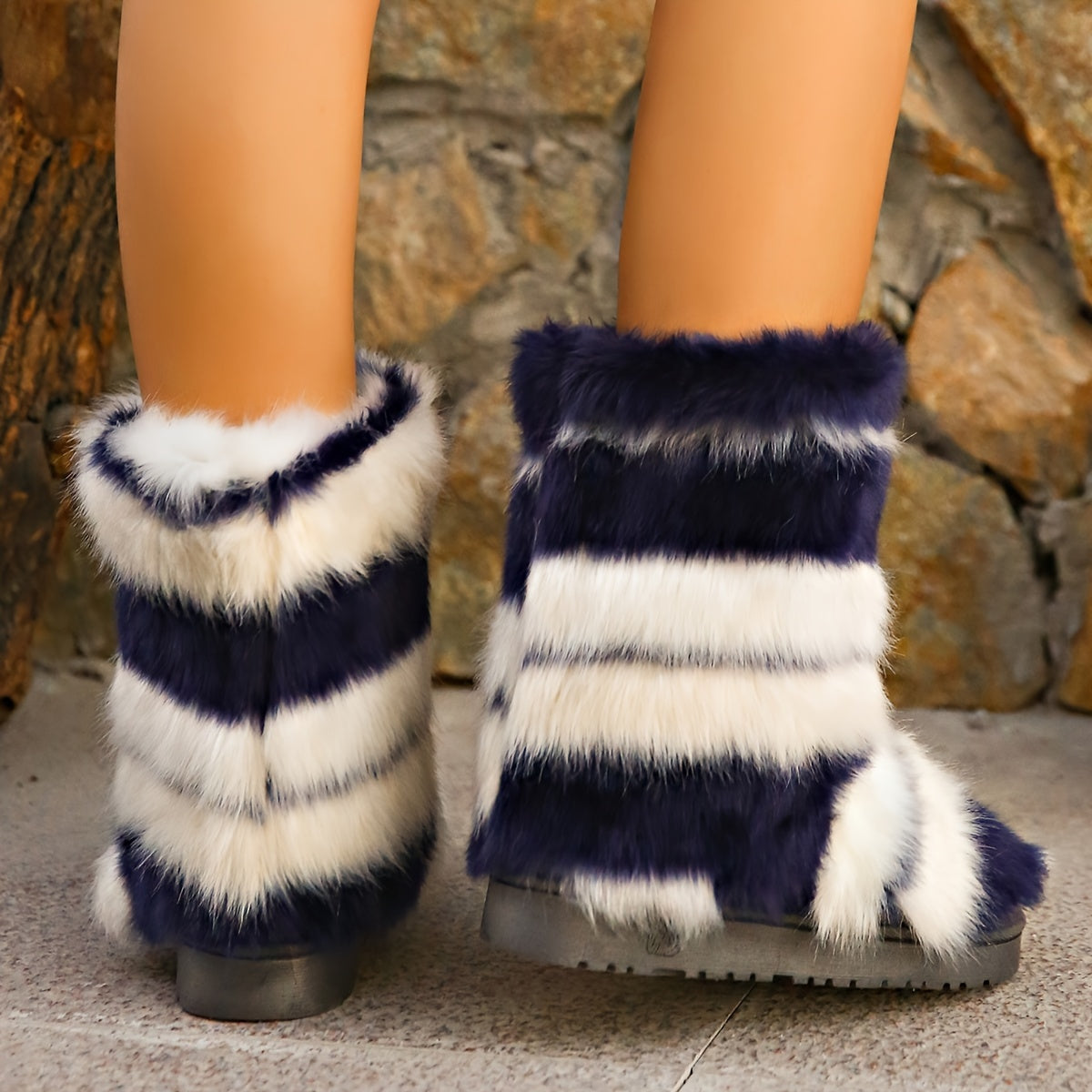 Fuzzy Faux Fur Plush Thermal Furry Snow Boots Casual Flat Non Slip Snow Shoes