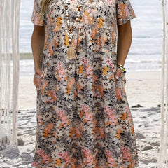 Floral Print Short Sleeve Round Neck Dress