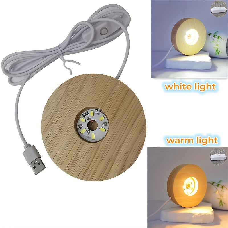 LED Solid Wood Lamp DIY Night Light with Crystal Glass Base Switch