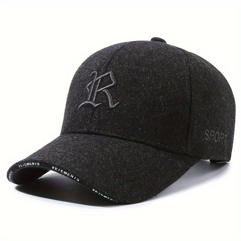 Winter Warm Velvet Thickened Baseball Cap R Letter Embroidered Baseball Cap