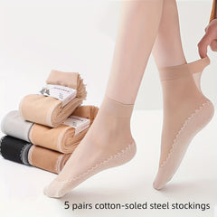 5 Pairs Semi Sheer Non Slip Socks Women's Stockings