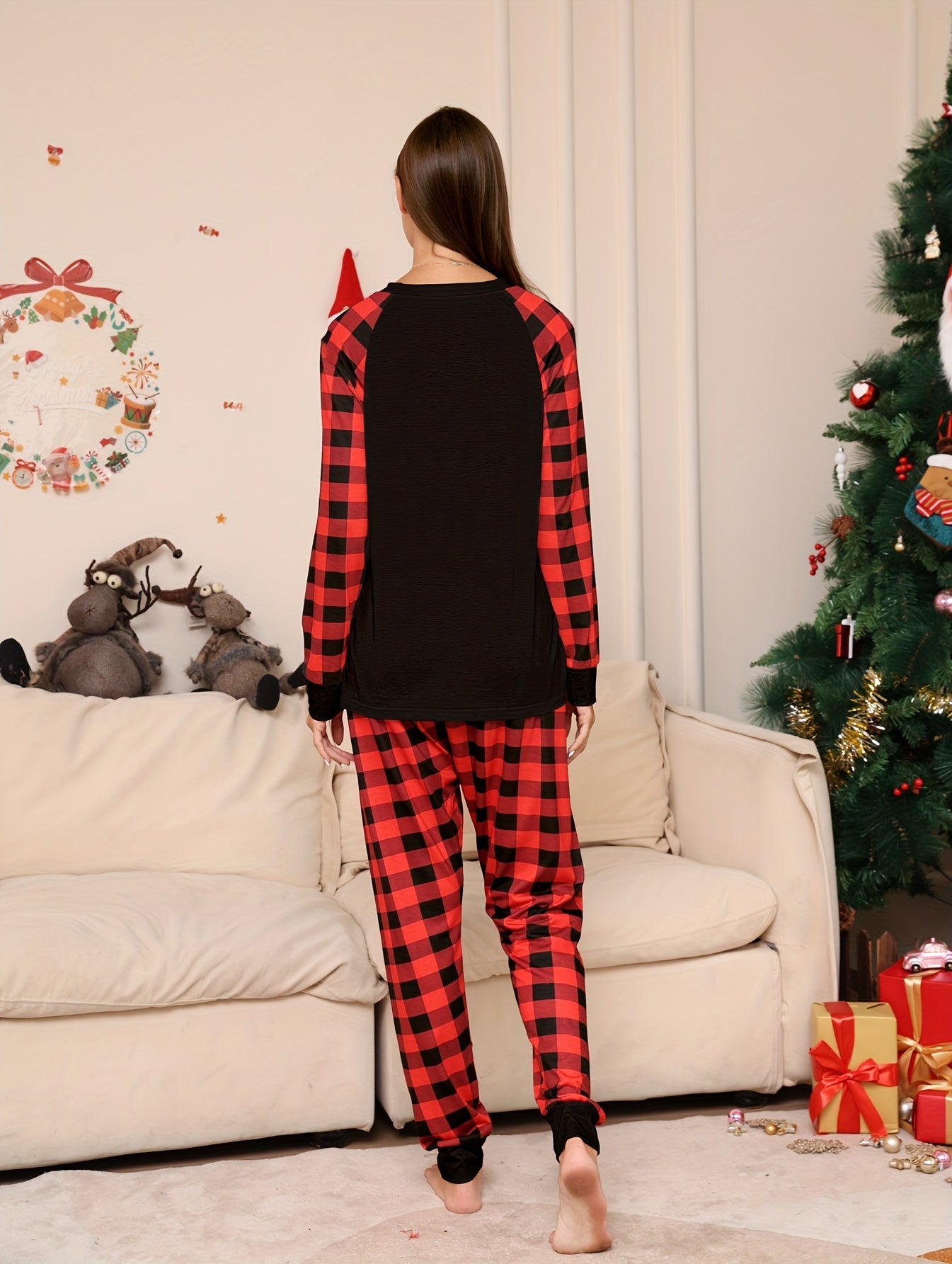 Plaid Print Tee & Pants Pajama Set