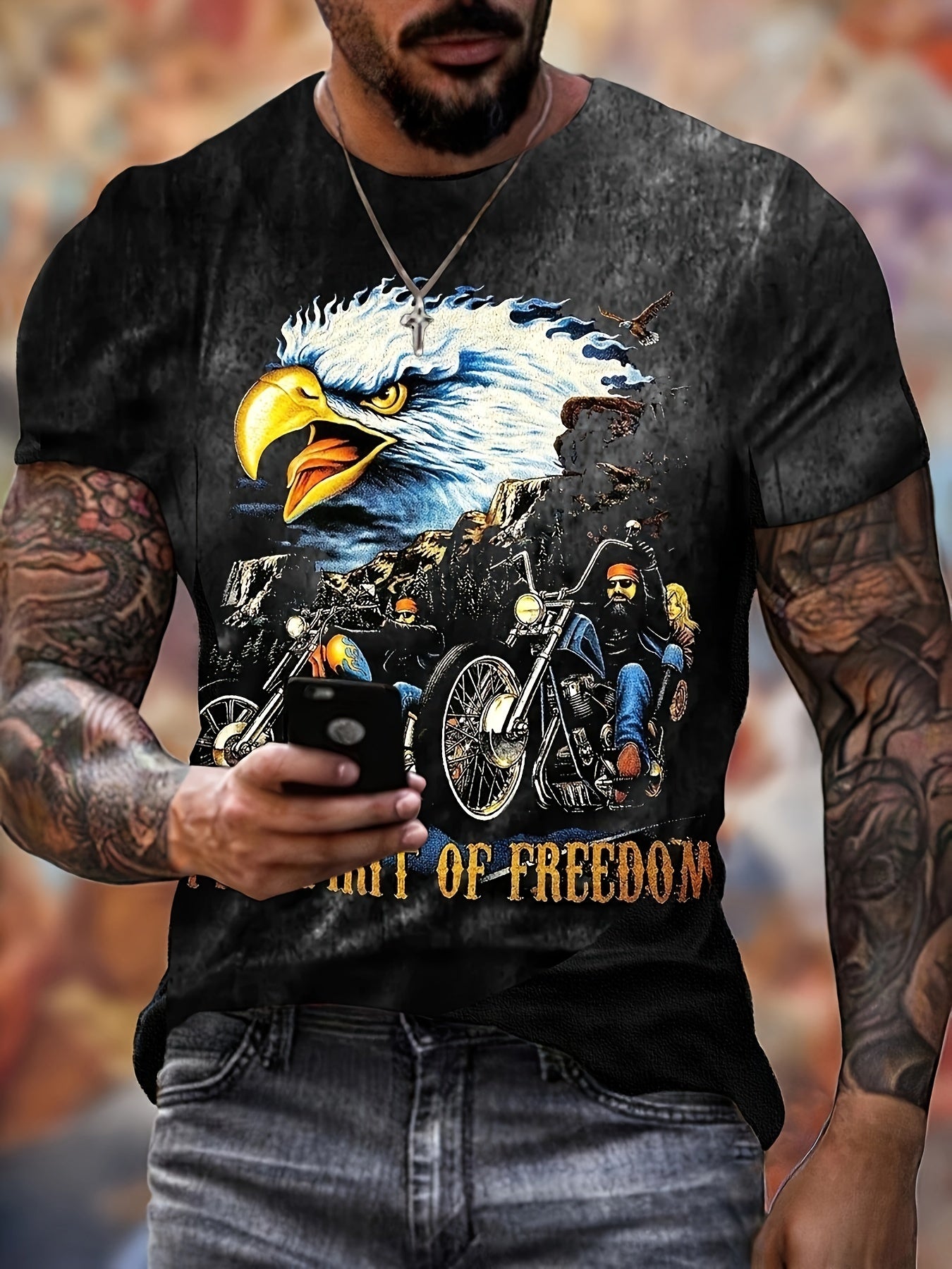 Eagle Pattern Print Men's Short Sleeve Comfy T shirt Graphic Tee