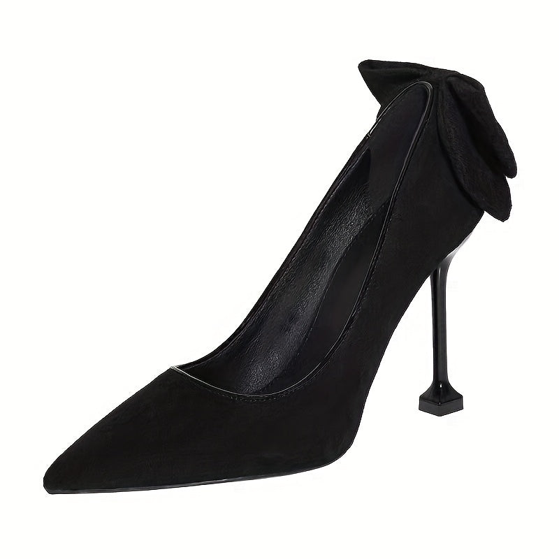 Solid Stiletto Heels Pointed Toe Slip-On Shoes with Bowknot Details