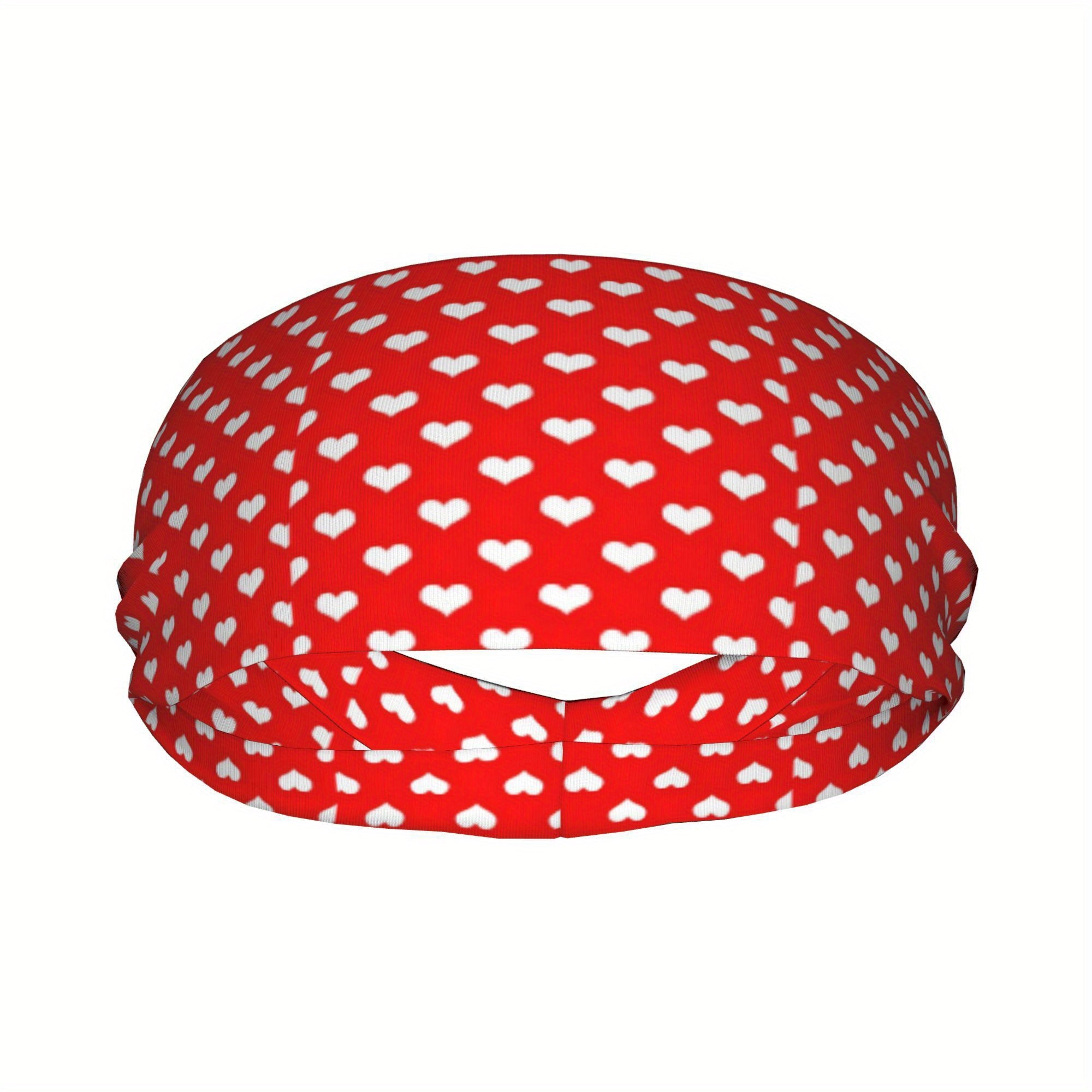 Red Love Heart Sports Headband Sweat Wicking Stretchy Polyester Yoga Gym