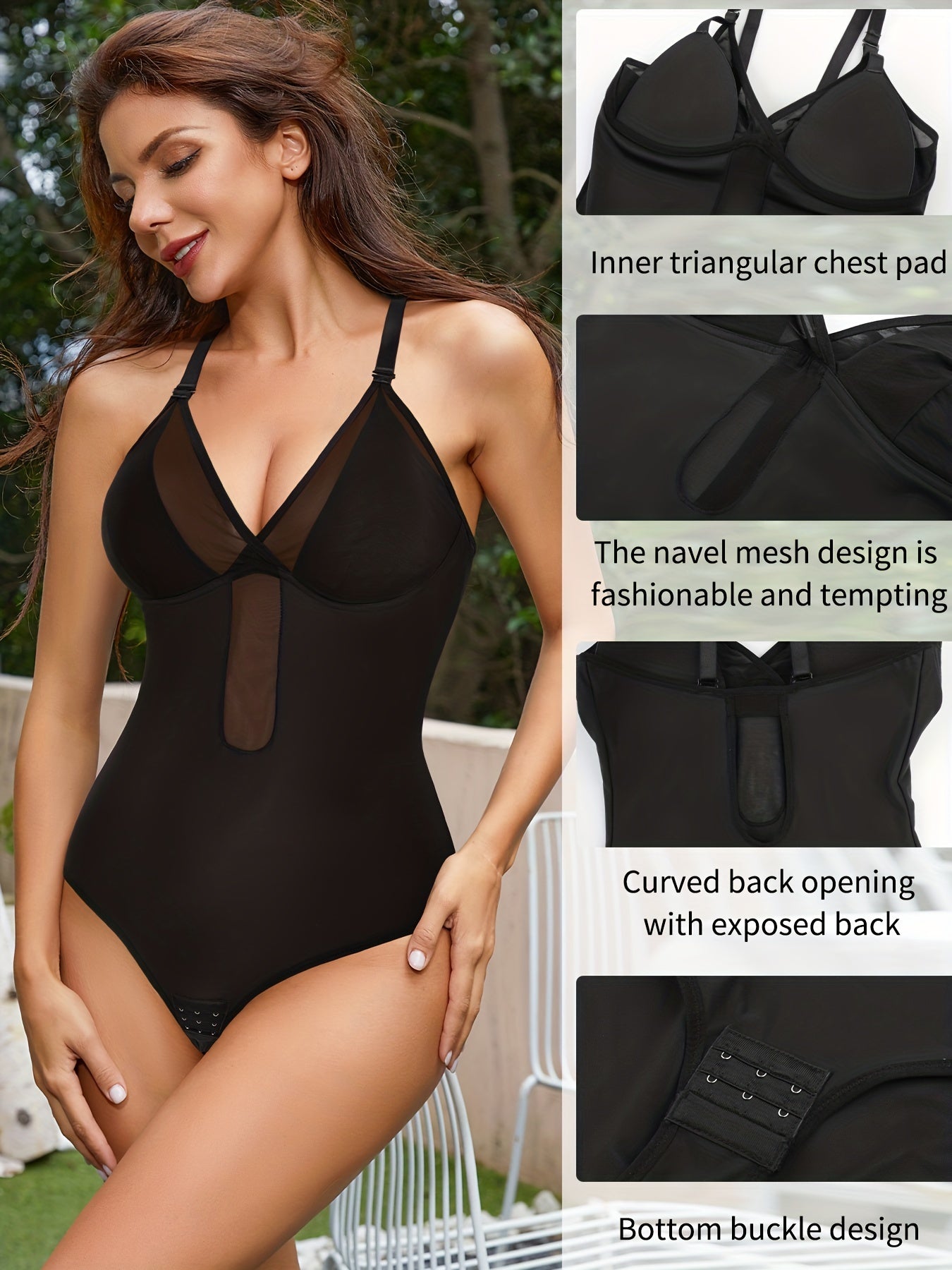 Deep V Mesh Slimmer Bodysuit Sleeveless Tummy Control Body Shaper