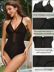 Deep V Mesh Slimmer Bodysuit Sleeveless Tummy Control Body Shaper