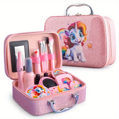 Kids Pink Unicorn Makeup Kit with Case Plastic Role Play Cosmetic Set for Girls