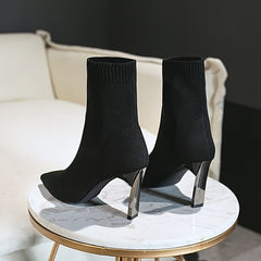 Women's Knit Block Heel Ankle Boots, Comfortable Short Boots