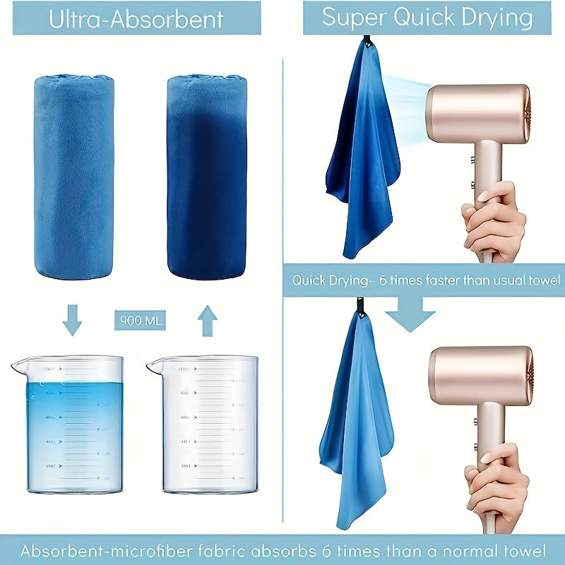 Quick Drying Microfiber Towel for Sports Gym Yoga Beach - Portable Water Absorbe