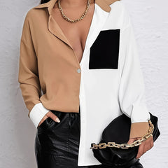 Colorblock Long Sleeve Button Up Blouse