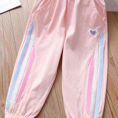 Girls' Heart Embroidery Jogger Pants with Pockets