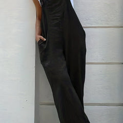 Solid Wide Leg Jumpsuit With Pockets