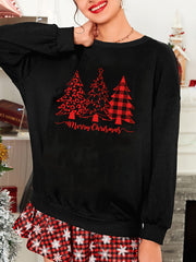 Christmas Casual Loungewear Top Women's Plus Slogan Print Long Sleeve