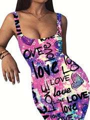 Tank Dress Women's Tie Dye Heart & Art Print Bodycon Dress