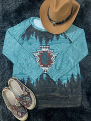 Geometric Ethnic Printed Pullover Shirt Long Sleeve Round Neck