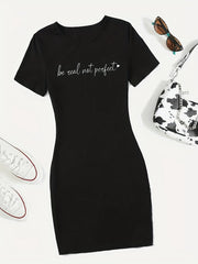 Real Print Tee Dress Short Sleeve Casual Dress Women's Clothing