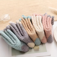 5 Pairs Colorblock Coral Fleece Socks Women's Stockings