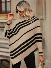 Striped Print Knit Sweater Asymmetrical Sleeve Women's Clothing