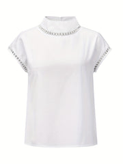 Casual Blouse Women's Plus Eyelet Embroidered Cap Sleeve Blouse