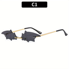 Rimless Bat Sunglasses Metal Frame Tinted Lens Thin Eyewear