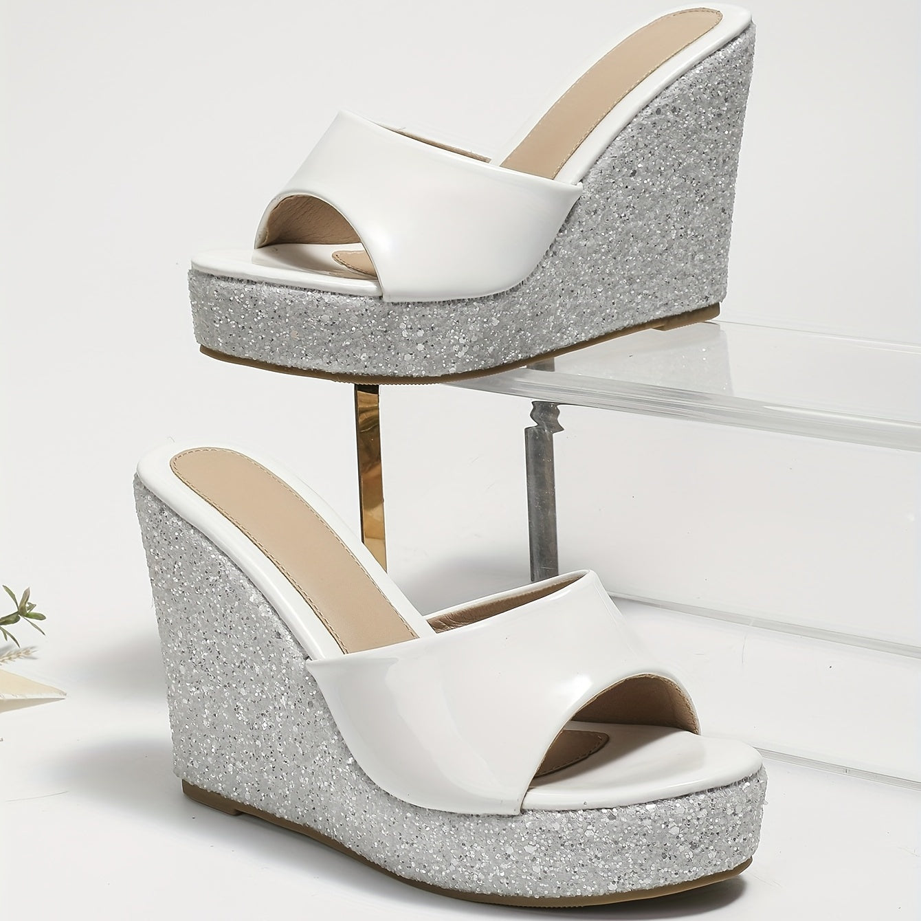 Glitter Wedge Sandals Bling Peep Toe High Heels