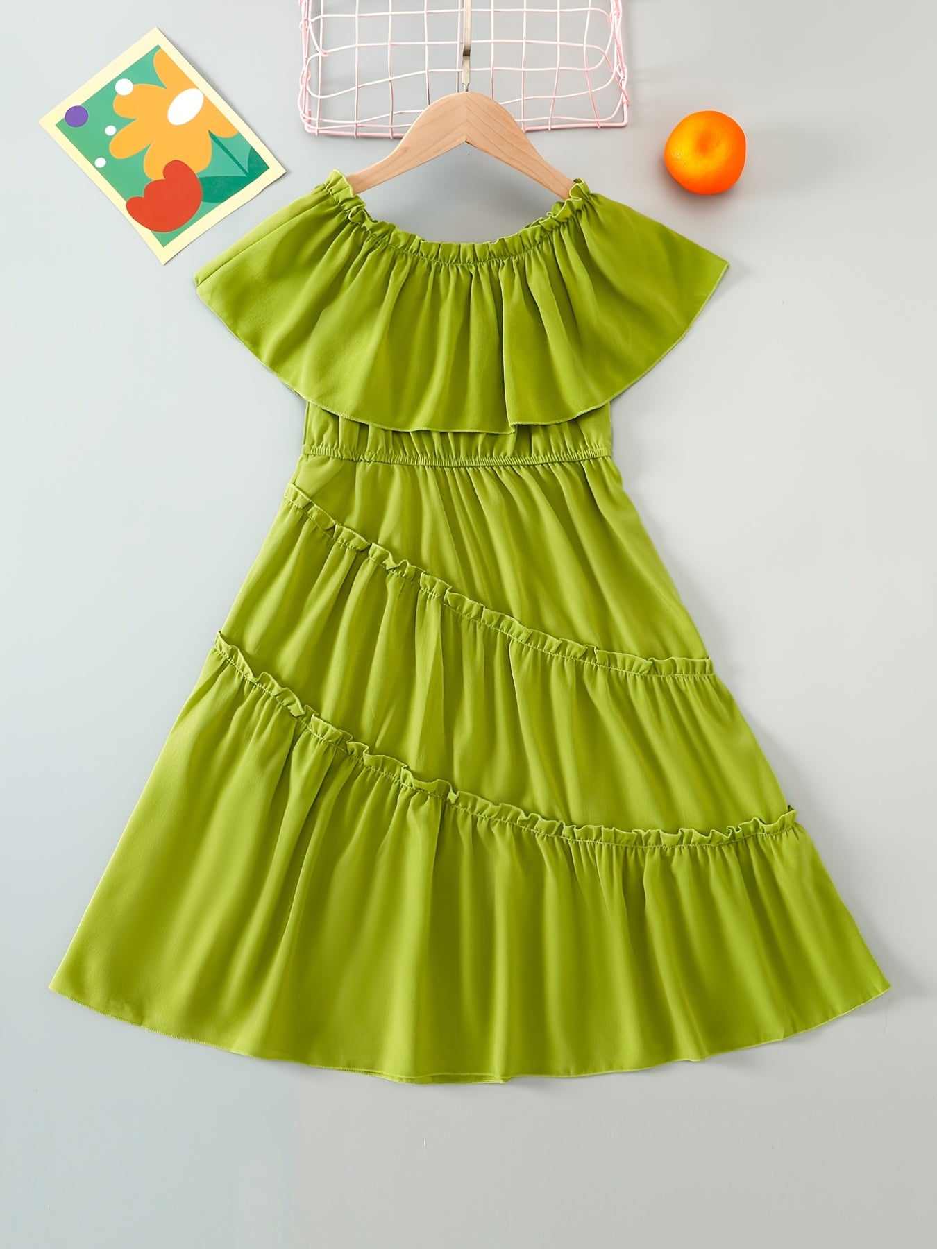 Girls Off Shoulder Ruffle Trim Princess Dress For Party