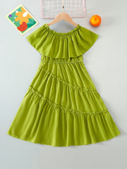 Girls Off Shoulder Ruffle Trim Princess Dress For Party