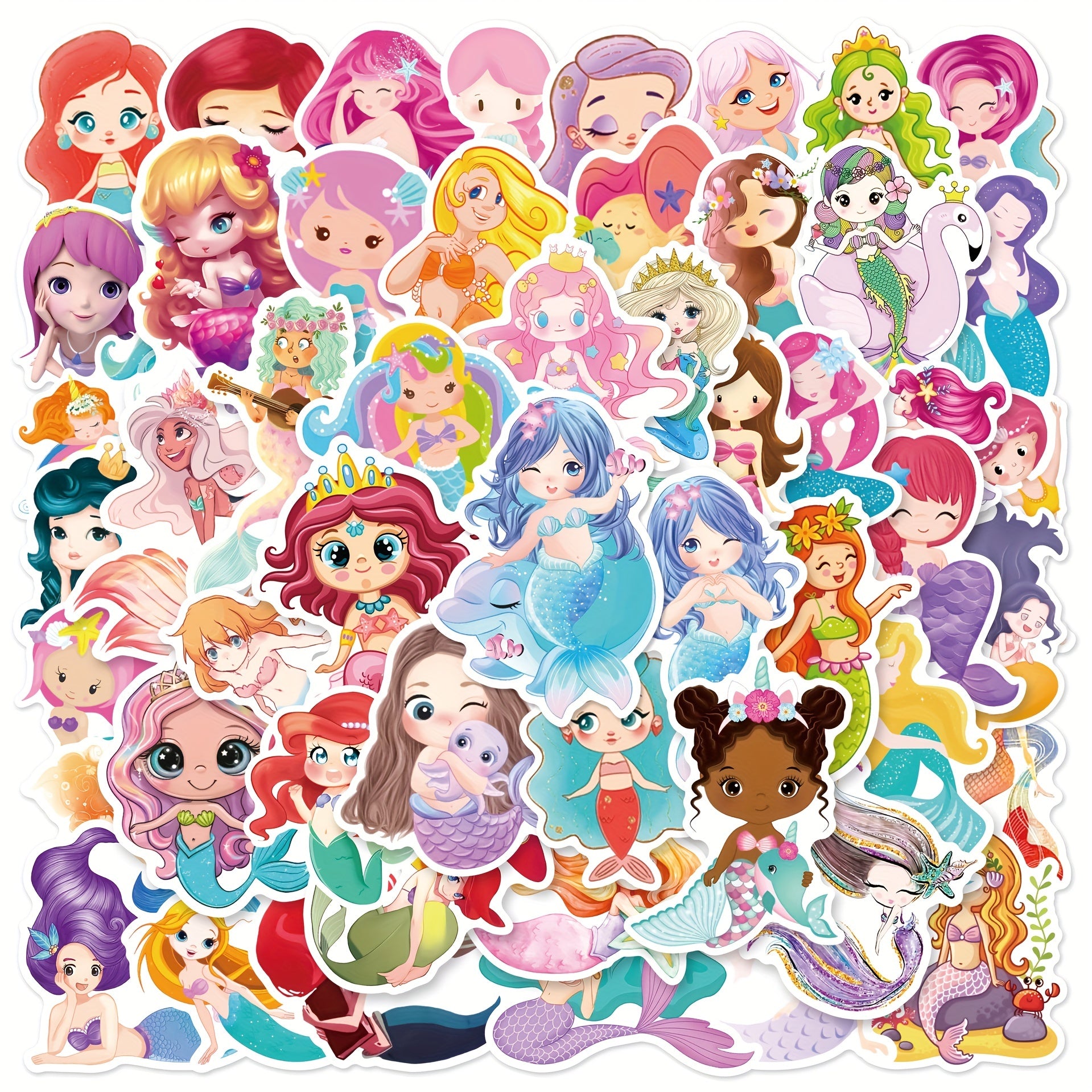 50pcs Mermaid Graffiti Stickers for Party Decor Bikes Bottles & More