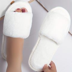 Women's Plush Open Toe Slippers Cozy Fuzzy Bedroom Shoes