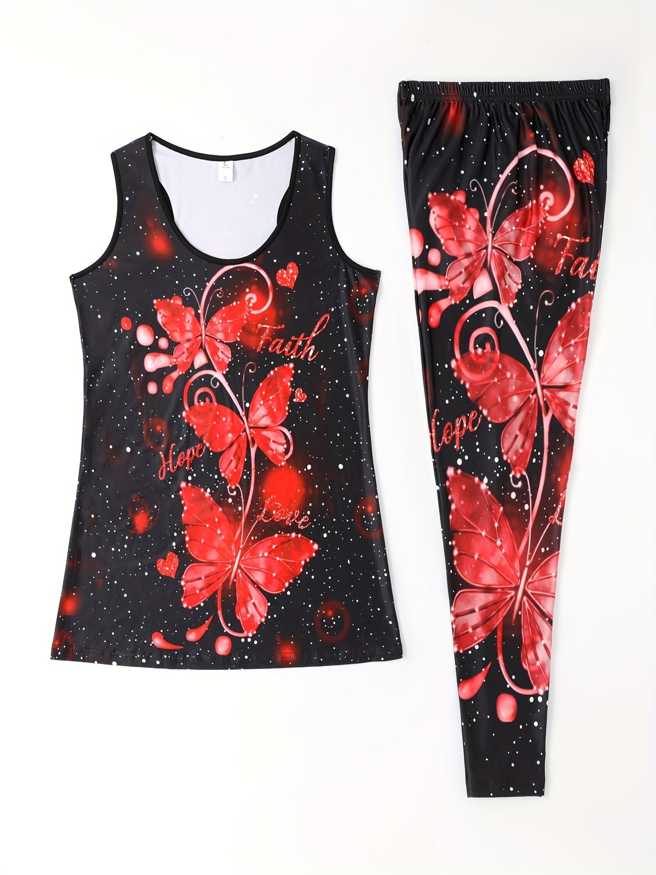 Butterfly Print Casual 2pc Set Tank Top & Slim Pants
