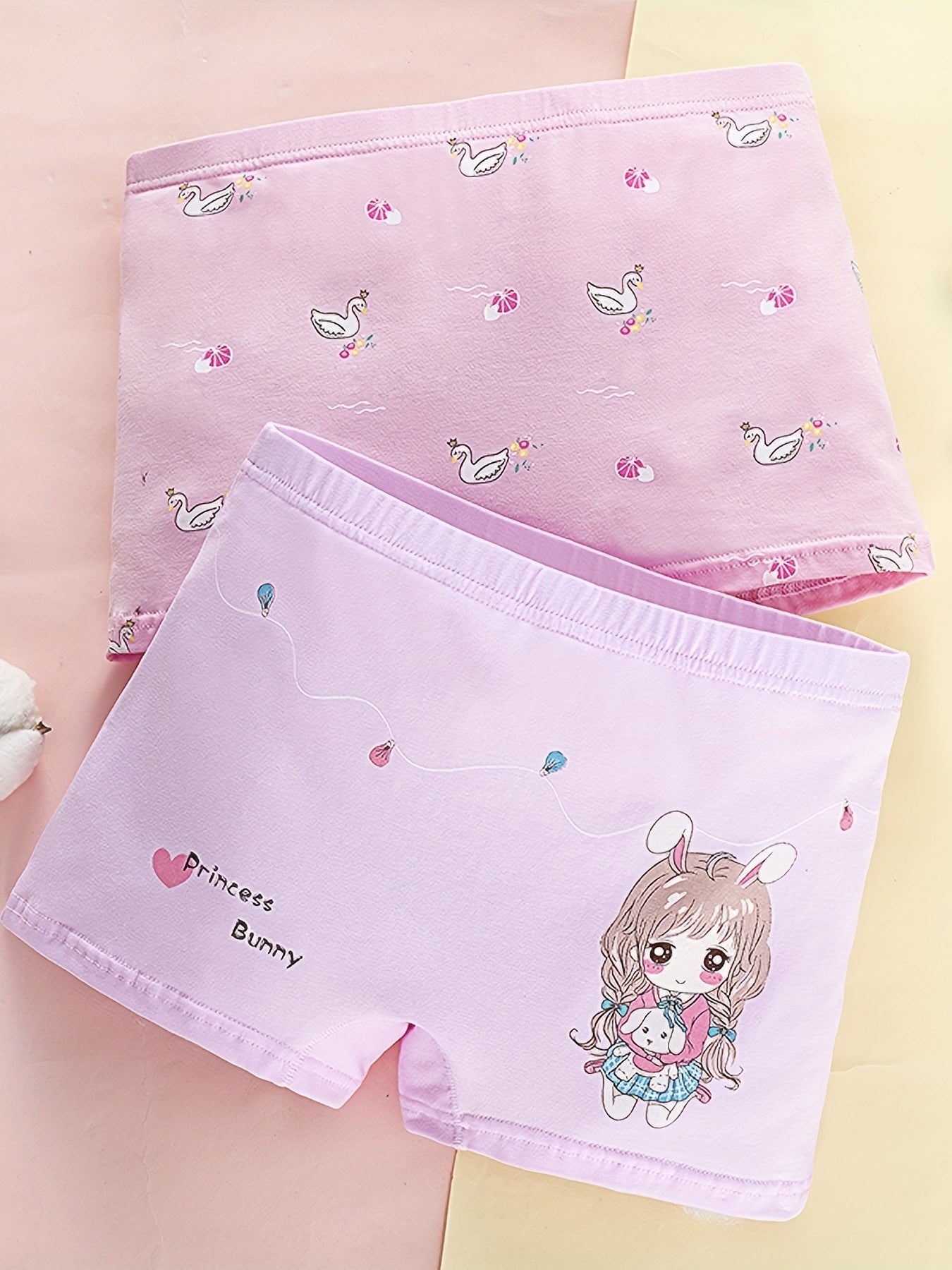 5pcs Girls Cartoon Print Boxer Briefs Underwear