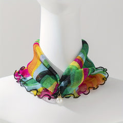 Colorful Striped Ruffle Scarf Neckerchief Faux Pearl Decor Headband