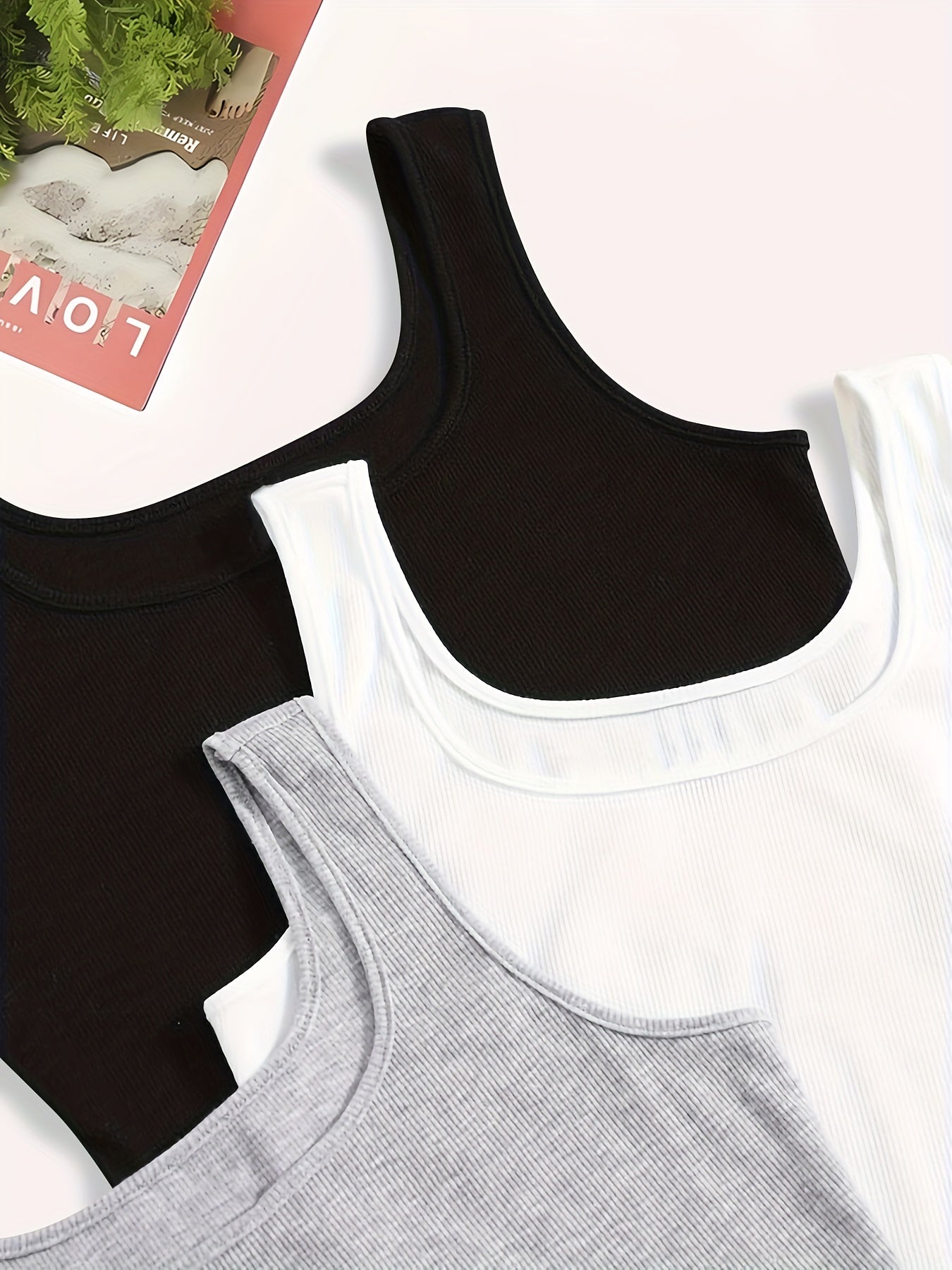 Solid Tank Top 3 Pack Casual Scoop Neck Summer Tank Top