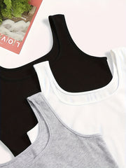 Solid Tank Top 3 Pack Casual Scoop Neck Summer Tank Top