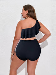One Shoulder Ruffle Trim Bikini Set