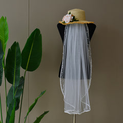 Long Bridal Veil with Beaded Detail Satin V Neck 3 4 Sleeve