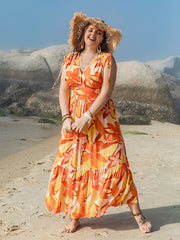 Floral Print V Neck Maxi Tank Dress Plus Size