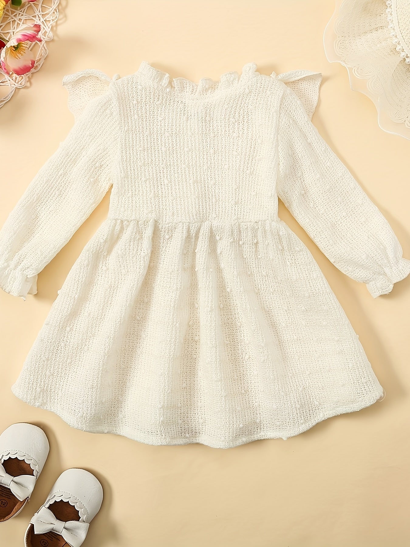 Baby Girls Boho Style Long Sleeve Ruffle Jacquard Dress