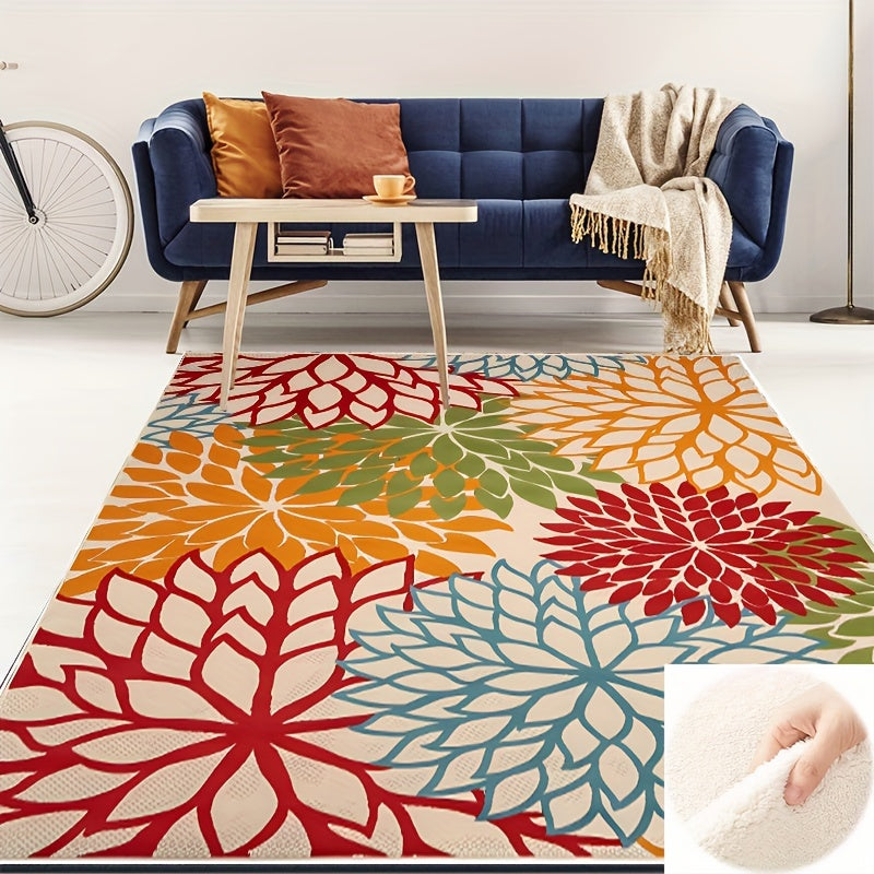 Modern Floral Machine Washable Rug Area Rugs Non Slip Colorful Throw Rug