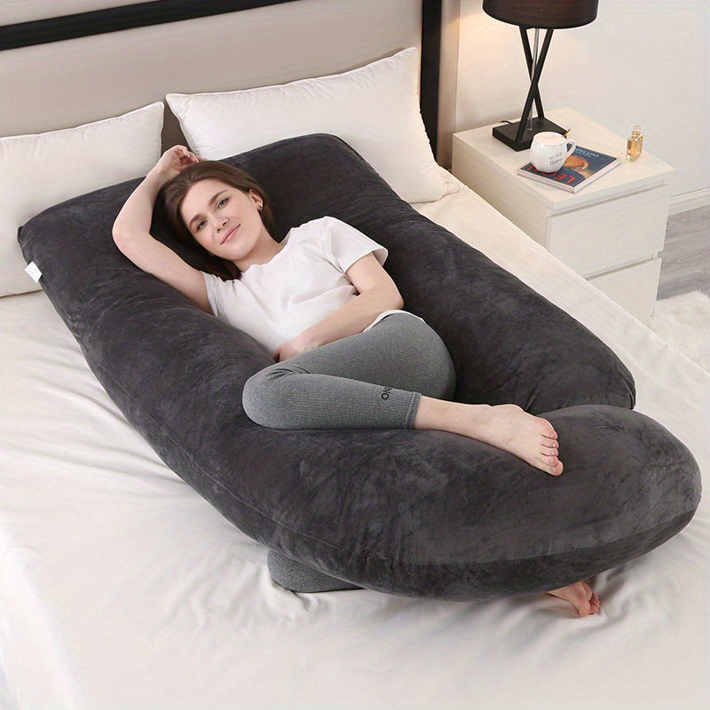 J Shaped Full Body Pillow with Cooling Cover & Removable Velvet Cushion