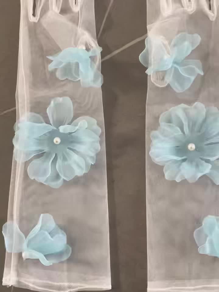Transparent Floral Bridal Gloves with Pastel Flowers Wedding Party Formal Events
