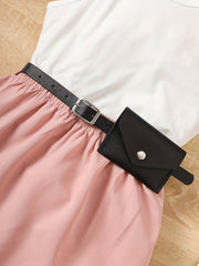 3pcs Girls Cami Top & Skirt Set with Waist Bag