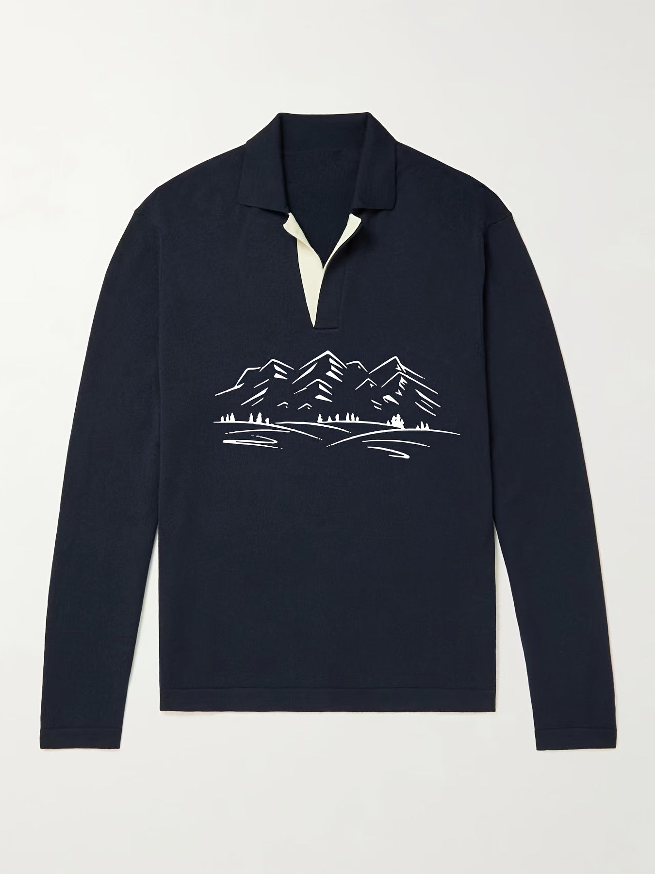 Mountain Pattern Knit Polo Shirt Men's Casual Lapel Stretch Pullover Sweater