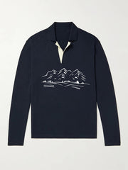 Mountain Pattern Knit Polo Shirt Men's Casual Lapel Stretch Pullover Sweater