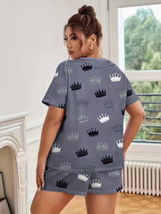 Crown Print Tee & Shorts Pajama Set