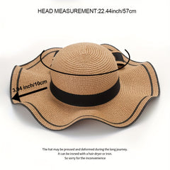 Ruffles Bow Sun Hat French Straw Beach Hat Travel Sunscreen Bucket Hats